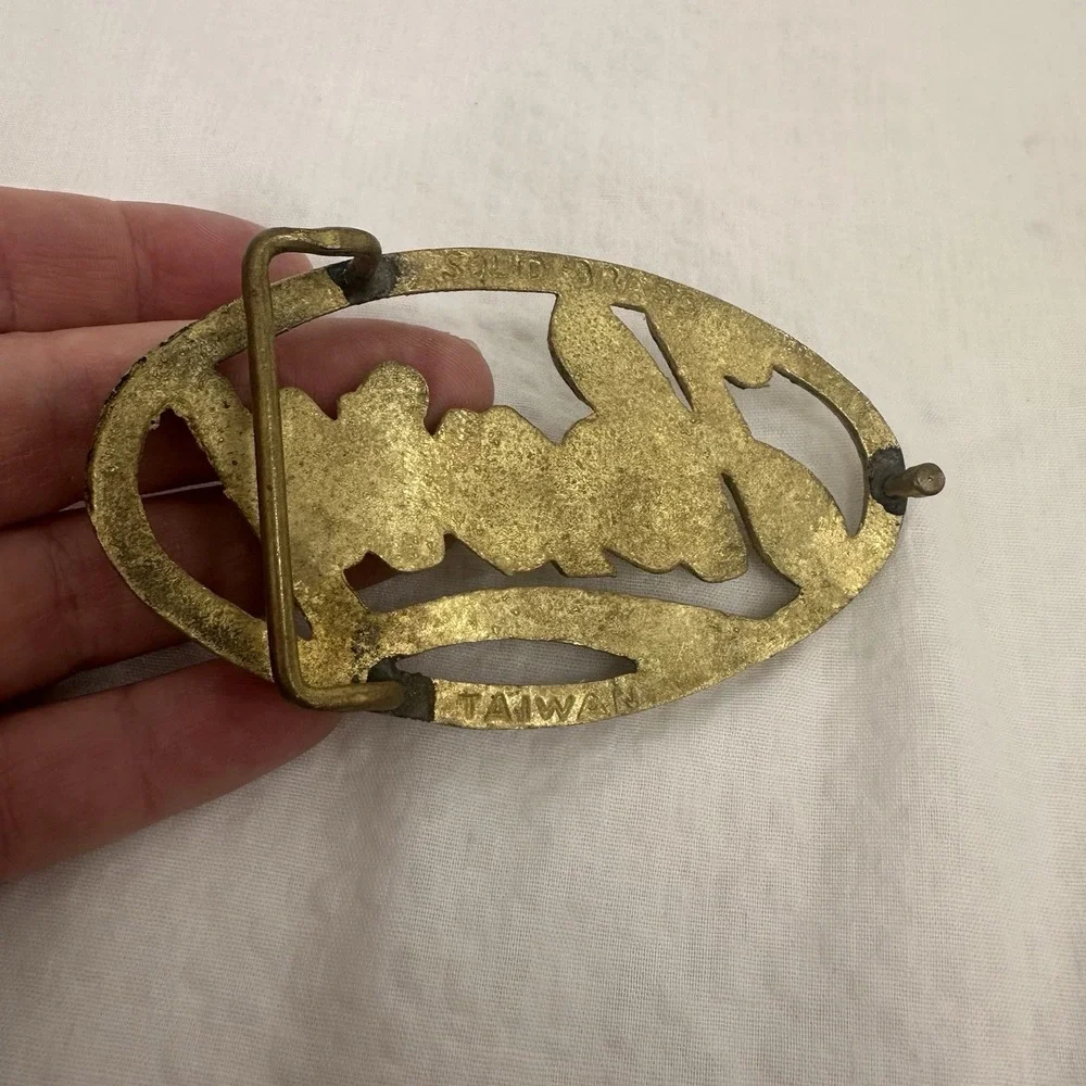 Henry - Brass Oval Belt Buckle Name In Cursive Marked Solid Brass‎ Taiwan